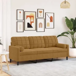 vidaXL Driezitsbank met sierkussens 180 cm fluweel bruin