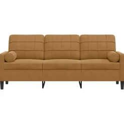 vidaXL Driezitsbank met sierkussens 180 cm fluweel bruin