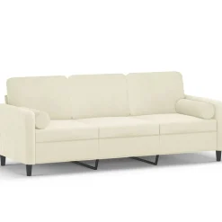 vidaXL Driezitsbank met sierkussens 180 cm fluweel crèmekleurig