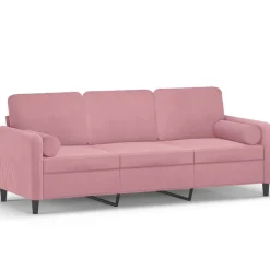 vidaXL Driezitsbank met sierkussens 180 cm fluweel roze