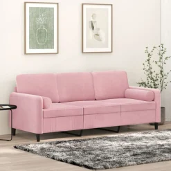 vidaXL Driezitsbank met sierkussens 180 cm fluweel roze