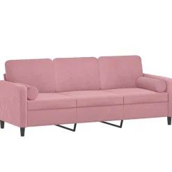 vidaXL Driezitsbank met sierkussens 180 cm fluweel roze