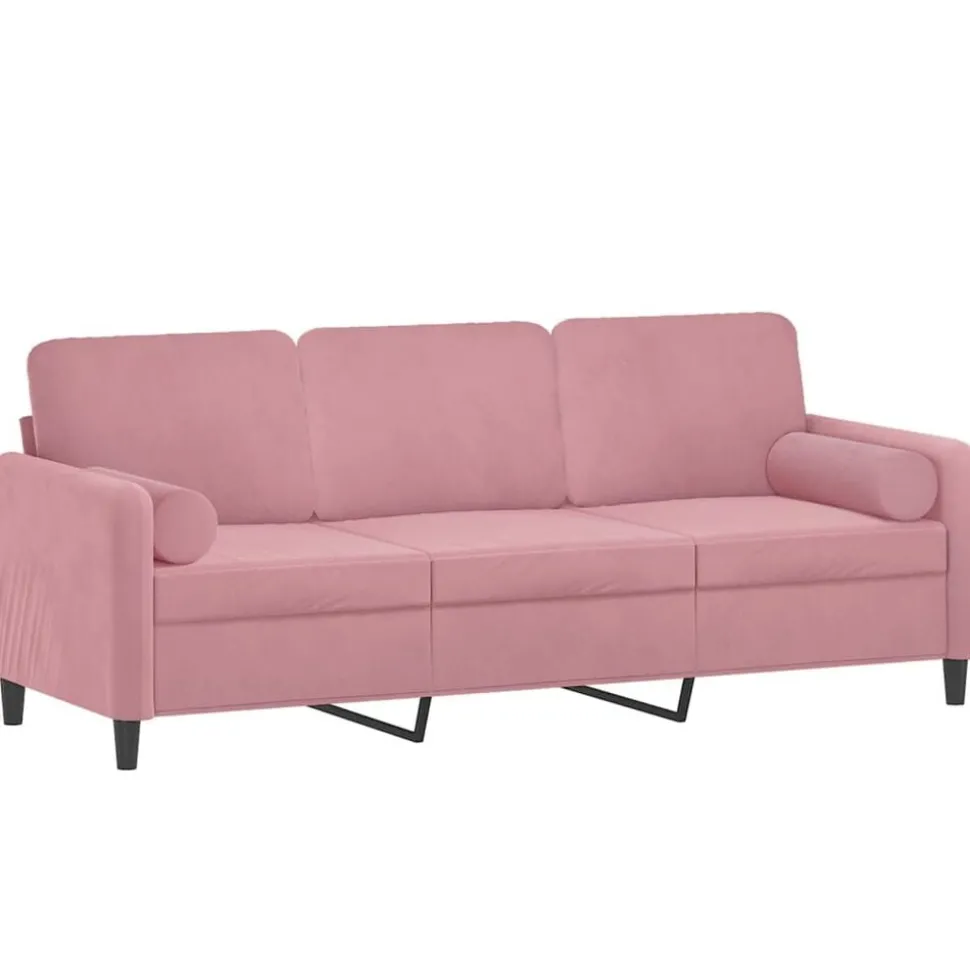vidaXL Driezitsbank met sierkussens 180 cm fluweel roze