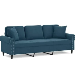 vidaXL Driezitsbank met sierkussens 180 cm fluweel blauw