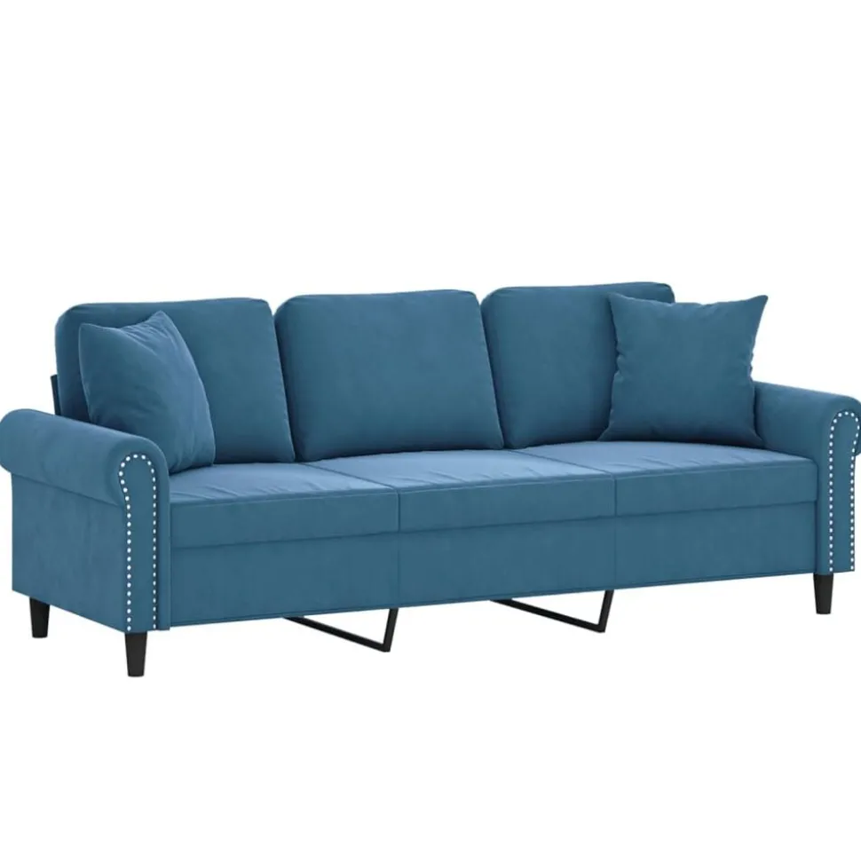 vidaXL Driezitsbank met sierkussens 180 cm fluweel blauw