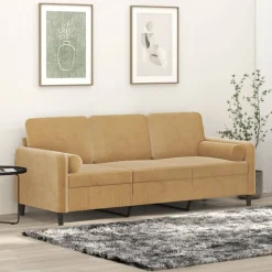 vidaXL Driezitsbank met sierkussens 180 cm fluweel bruin