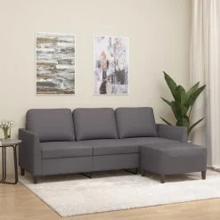 vidaXL Driezitsbank met voetenbank 180 cm kunstleer grijs