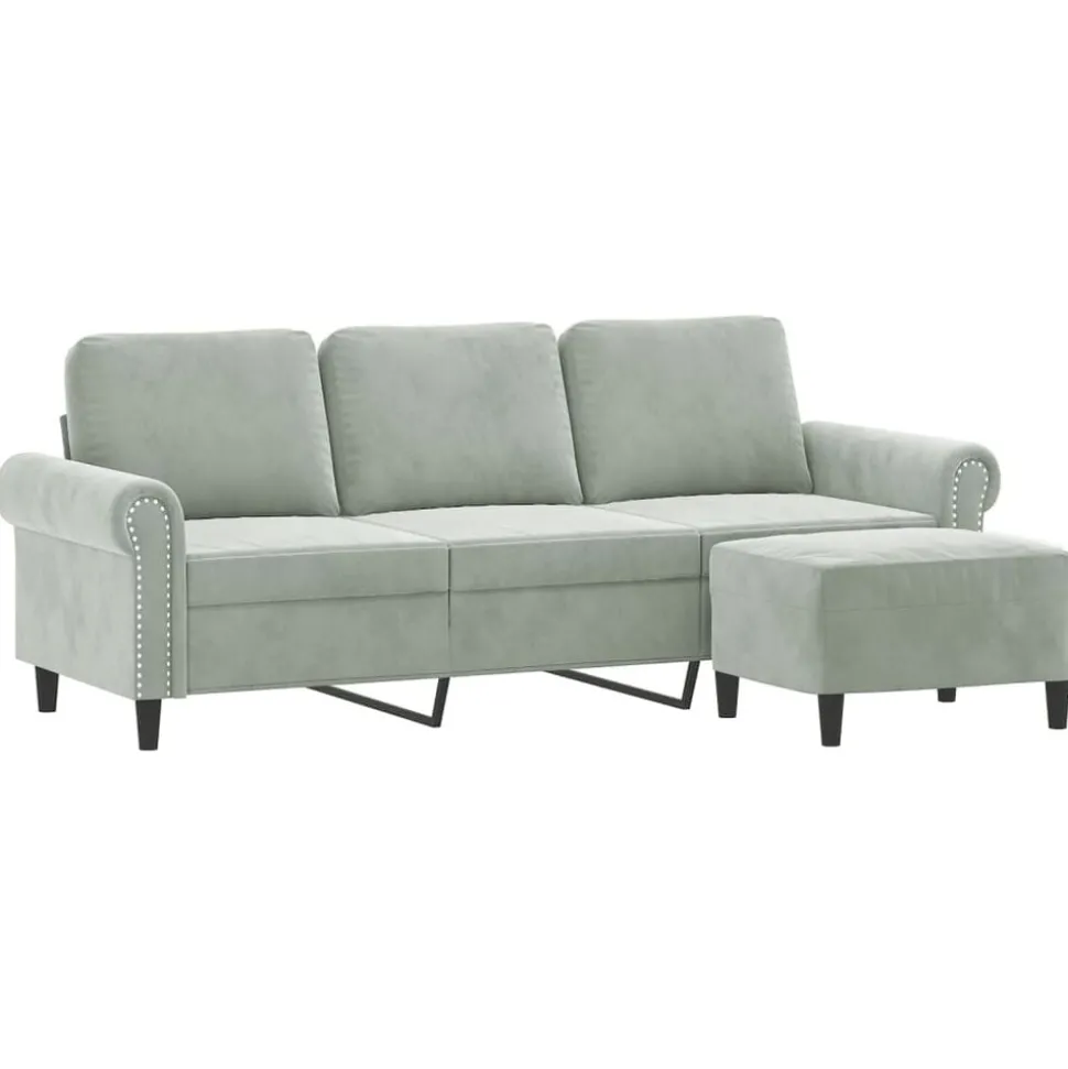 vidaXL Driezitsbank met voetenbank 180 cm fluweel crèmekleurig