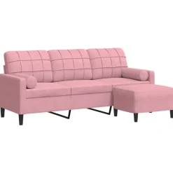 vidaXL Driezitsbank met voetenbank 180 cm fluweel roze