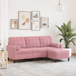 vidaXL Driezitsbank met voetenbank 180 cm fluweel roze