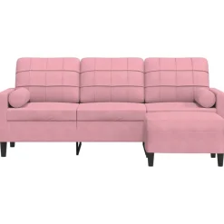 vidaXL Driezitsbank met voetenbank 180 cm fluweel roze