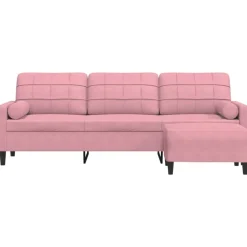 vidaXL Driezitsbank met voetenbank 210 cm fluweel roze