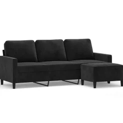 vidaXL Driezitsbank met voetenbank 180 cm fluweel zwart