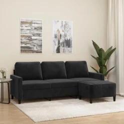 vidaXL Driezitsbank met voetenbank 180 cm fluweel zwart