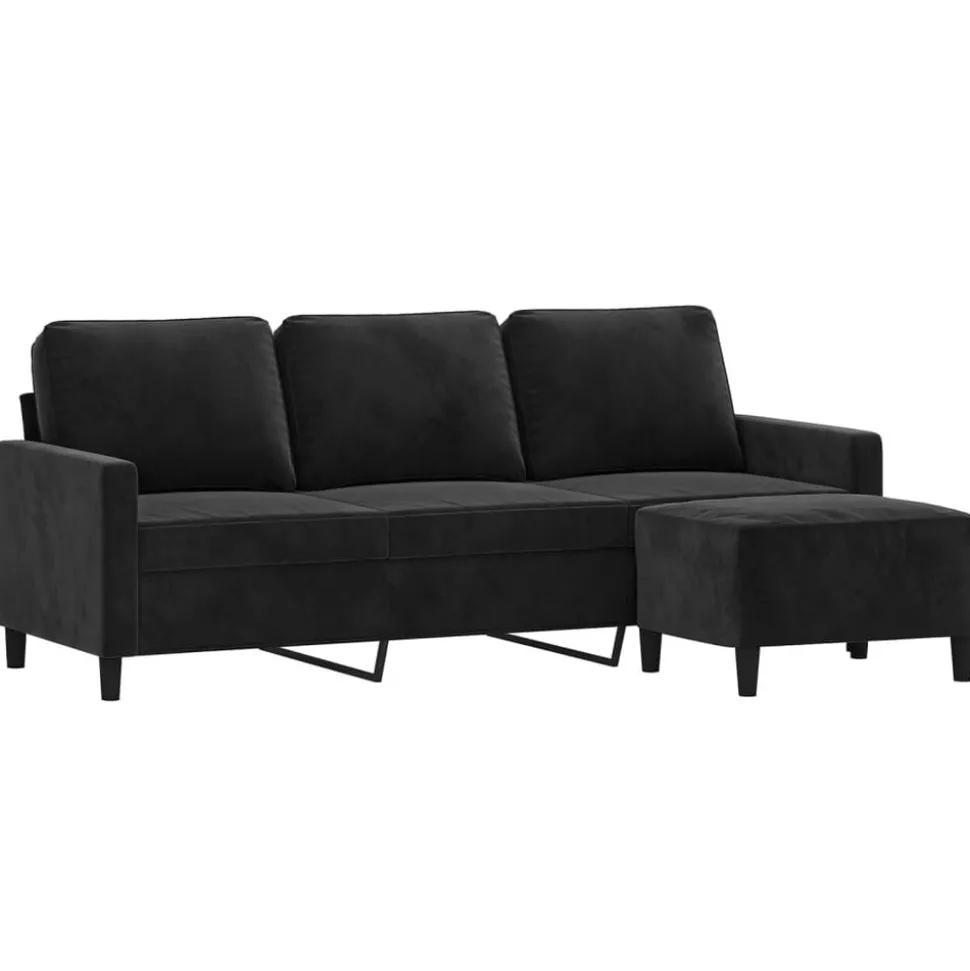vidaXL Driezitsbank met voetenbank 180 cm fluweel zwart