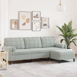 vidaXL Driezitsbank met voetenbank 210 cm fluweel lichtgrijs