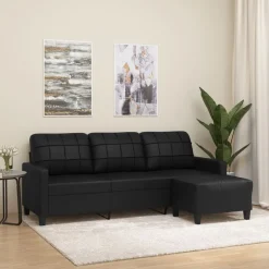 vidaXL Driezitsbank met voetenbank 180 cm kunstleer zwart