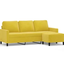 vidaXL Driezitsbank met voetenbank 180 cm fluweel geel