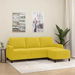 vidaXL Driezitsbank met voetenbank 180 cm fluweel geel