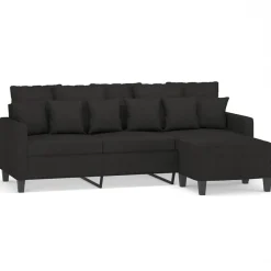 vidaXL Driezitsbank met voetenbank 180 cm stof zwart