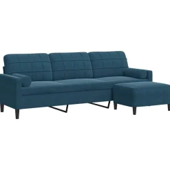 vidaXL Driezitsbank met voetenbank 210 cm fluweel blauw