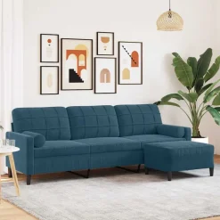 vidaXL Driezitsbank met voetenbank 210 cm fluweel blauw