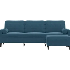 vidaXL Driezitsbank met voetenbank 210 cm fluweel blauw