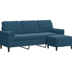 vidaXL Driezitsbank met voetenbank 180 cm fluweel blauw