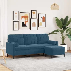vidaXL Driezitsbank met voetenbank 180 cm fluweel blauw