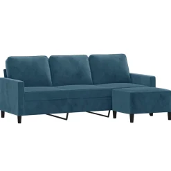 vidaXL Driezitsbank met voetenbank 180 cm fluweel blauw