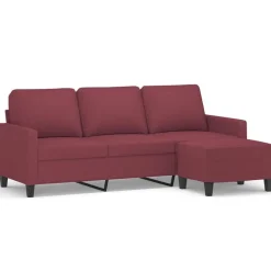 vidaXL Driezitsbank met voetenbank 180 cm stof wijnrood