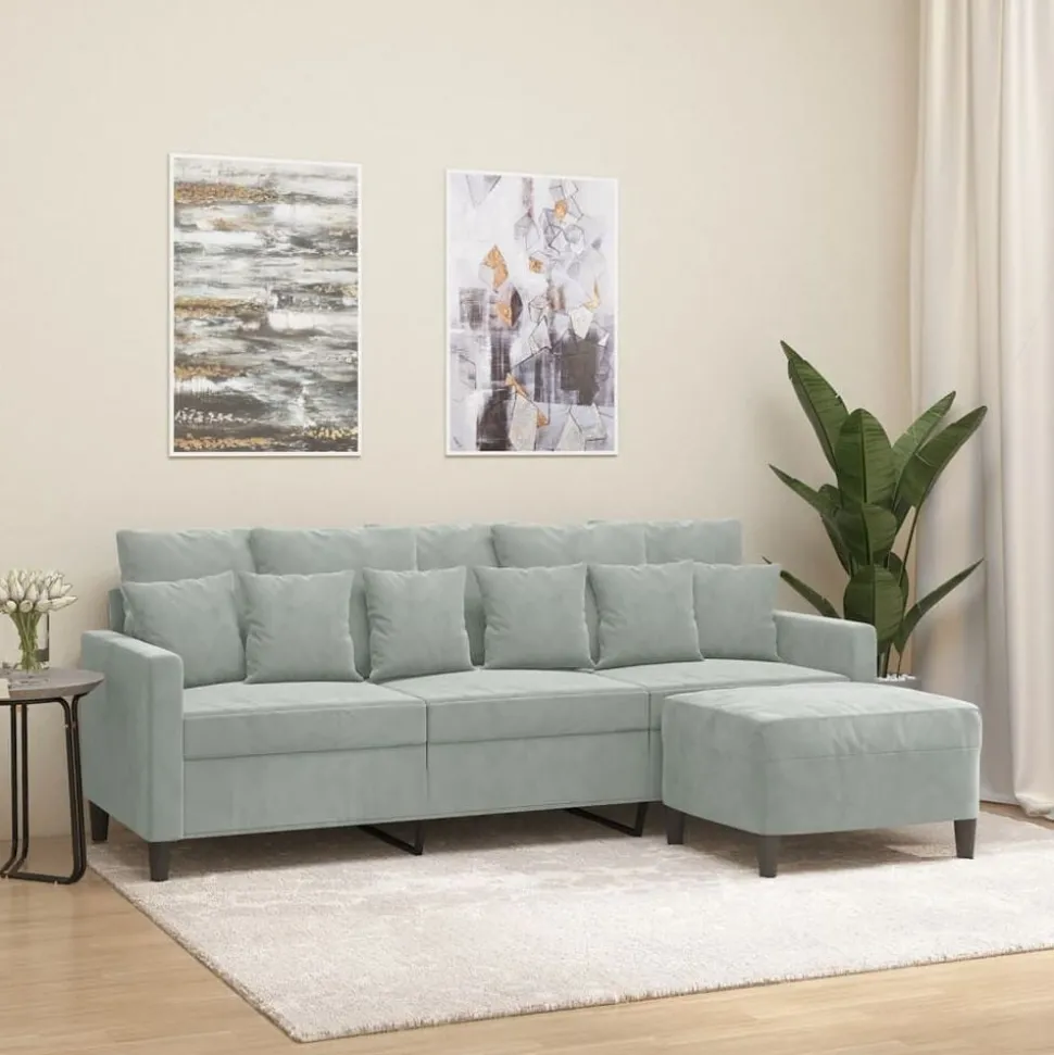 vidaXL Driezitsbank met voetenbank 180 cm fluweel blauw
