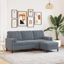 vidaXL Driezitsbank met voetenbank 180 cm fluweel donkergrijs