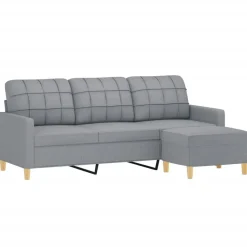 vidaXL Driezitsbank met voetenbank 180 cm stof lichtgrijs