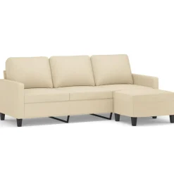 vidaXL Driezitsbank met voetenbank 180 cm stof crèmekleurig