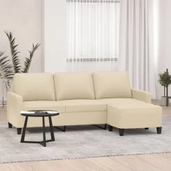 vidaXL Driezitsbank met voetenbank 180 cm stof crèmekleurig