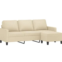 vidaXL Driezitsbank met voetenbank 180 cm stof crèmekleurig