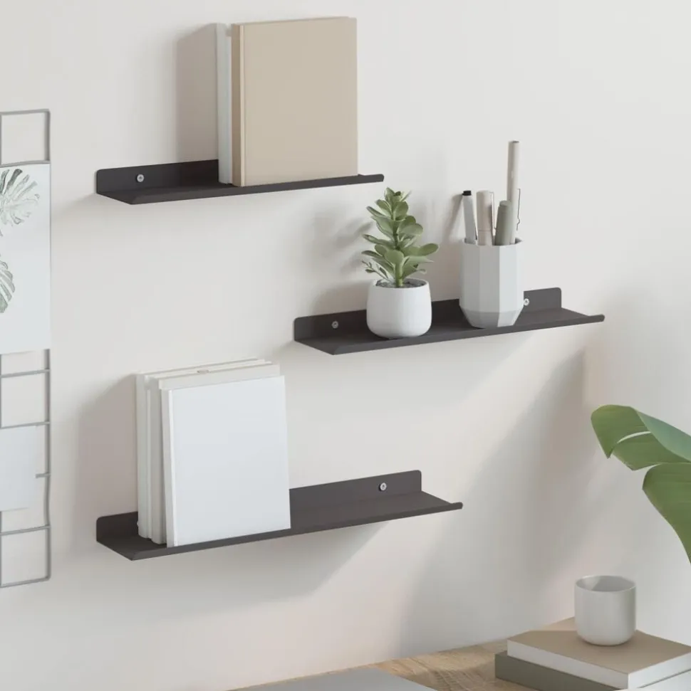 vidaXL Drijvende plank 3 pcs Zwart 40 x 9 x 2,5 cm Staal