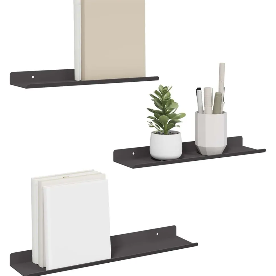 vidaXL Drijvende plank 3 pcs Zwart 40 x 9 x 2,5 cm Staal