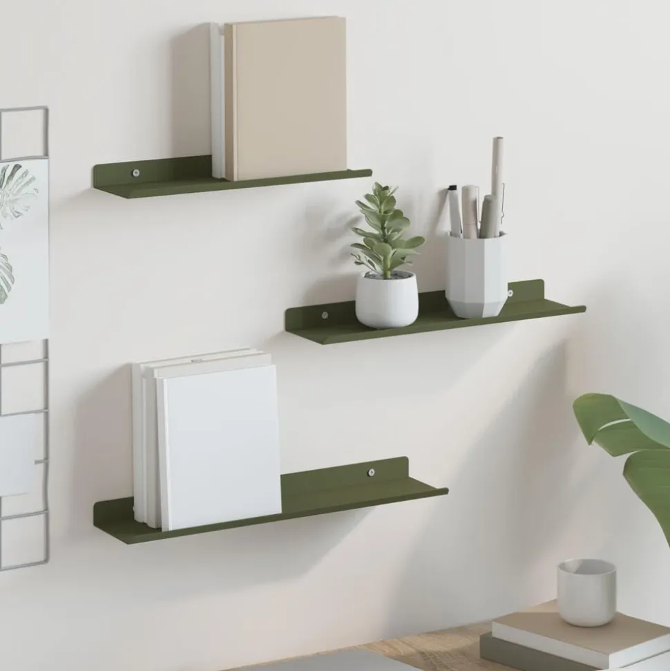 vidaXL Drijvende plank 3 pcs Olijf Groen 40 x 9 x 2,5 cm Staal