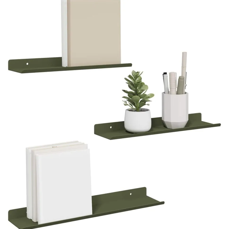 vidaXL Drijvende plank 3 pcs Olijf Groen 40 x 9 x 2,5 cm Staal