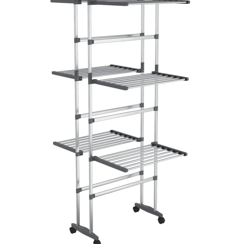 vidaXL Droogrek 3-laags met wieltjes 60x70x129 cm zilverkleurig