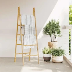 vidaXL Dubbele handdoekenladder met 5 tredes 50x160 cm bamboe