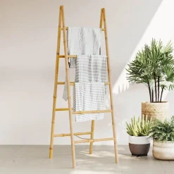 vidaXL Dubbele handdoekenladder met 5 tredes 50x160 cm bamboe