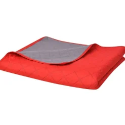 vidaXL Dubbelzijdige quilt bedsprei rood en grijs 170x210 cm