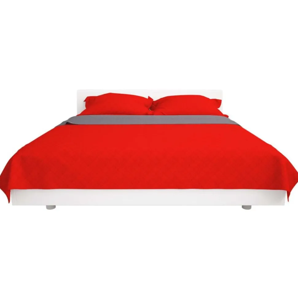 vidaXL Dubbelzijdige quilt bedsprei rood en grijs 170x210 cm