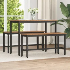 vidaXL Eetbank Oudhout 100 x 32,5 x 48,5 cm Engineered hout en staal