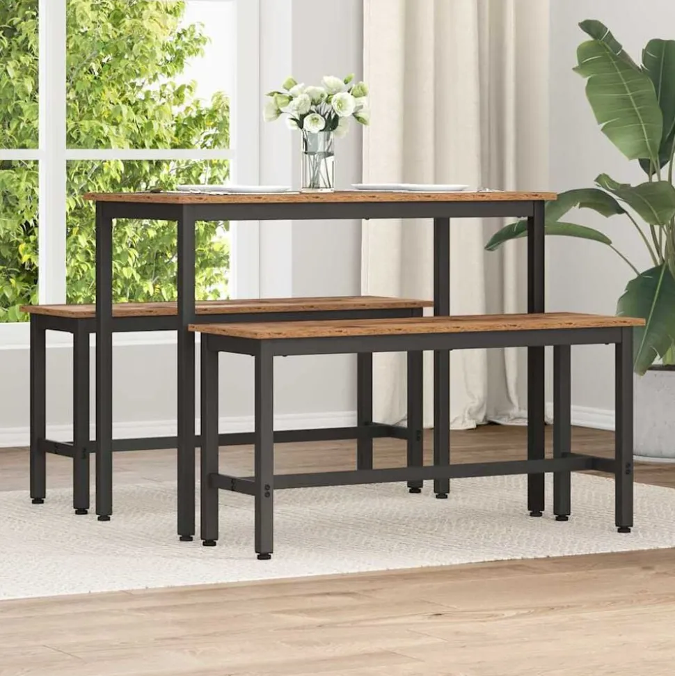 vidaXL Eetbank Oudhout 100 x 32,5 x 48,5 cm Engineered hout en staal