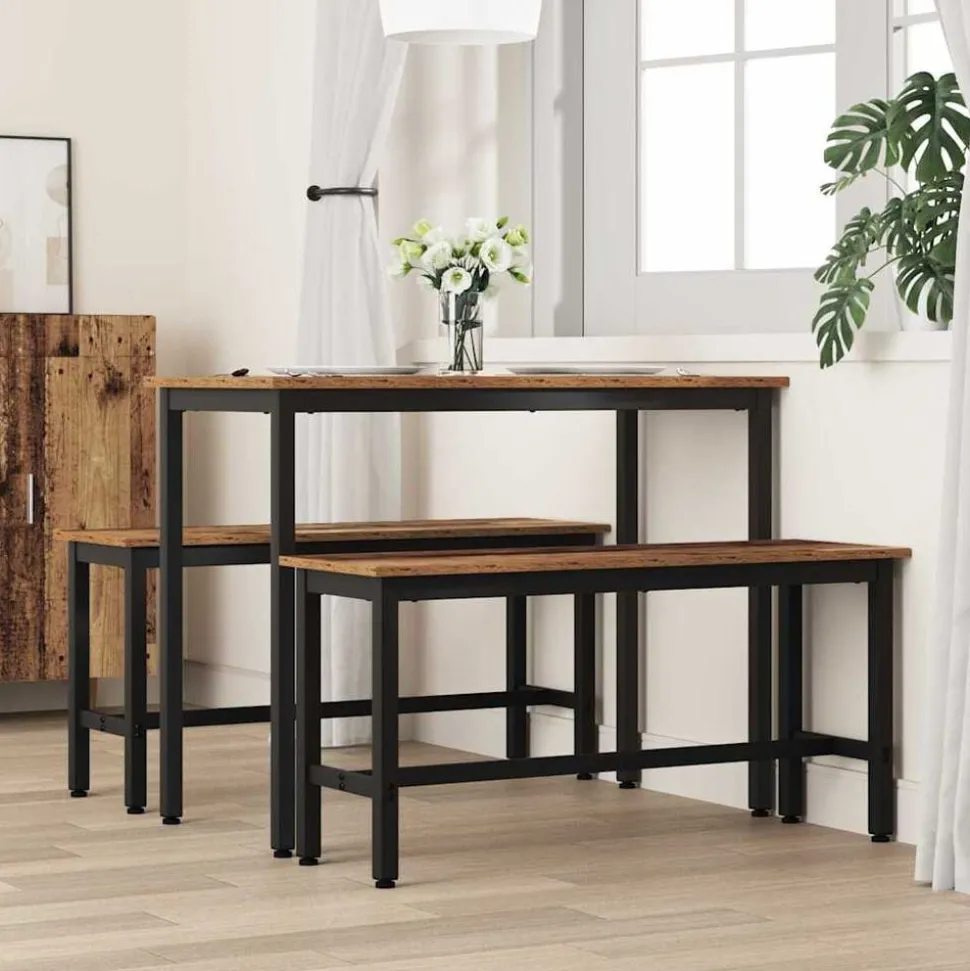 vidaXL Eetbank Oudhout 100 x 32,5 x 48,5 cm Engineered hout en staal