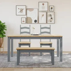 vidaXL Eetkamerbank PANAMA 105x30x45 cm massief grenenhout grijs